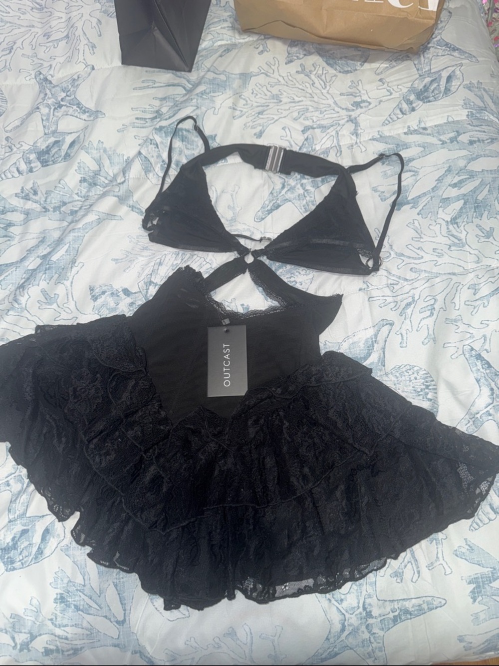Outcast Black Lace Tiered Mini Dress